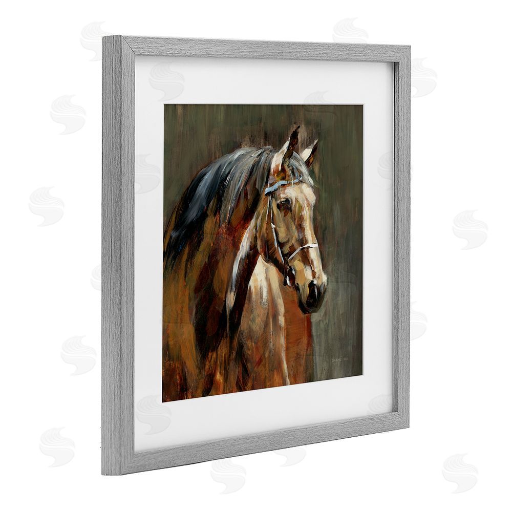 Danhui Nai Horse in Stable at Dusk Gray Framed Print Under Glass Wall Art