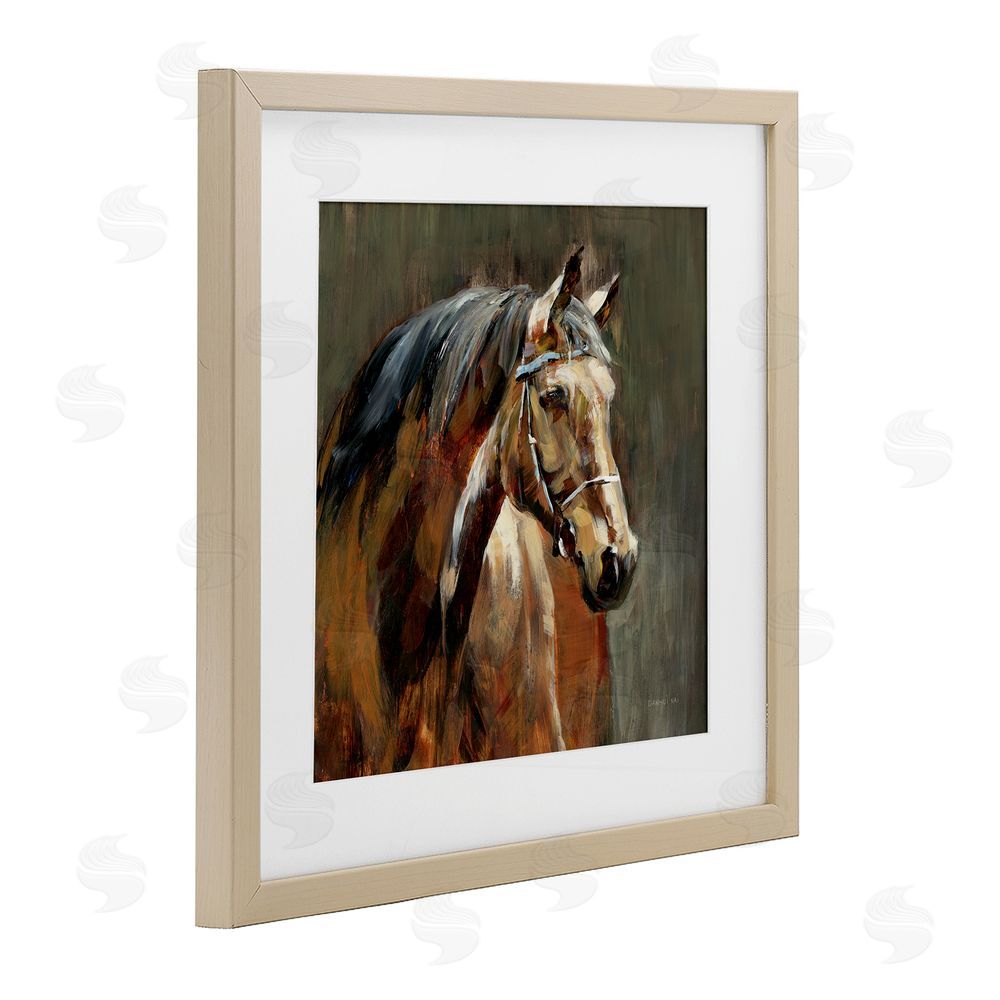 Danhui Nai Horse in Stable at Dusk Brown Framed Print Under Glass Wall Art