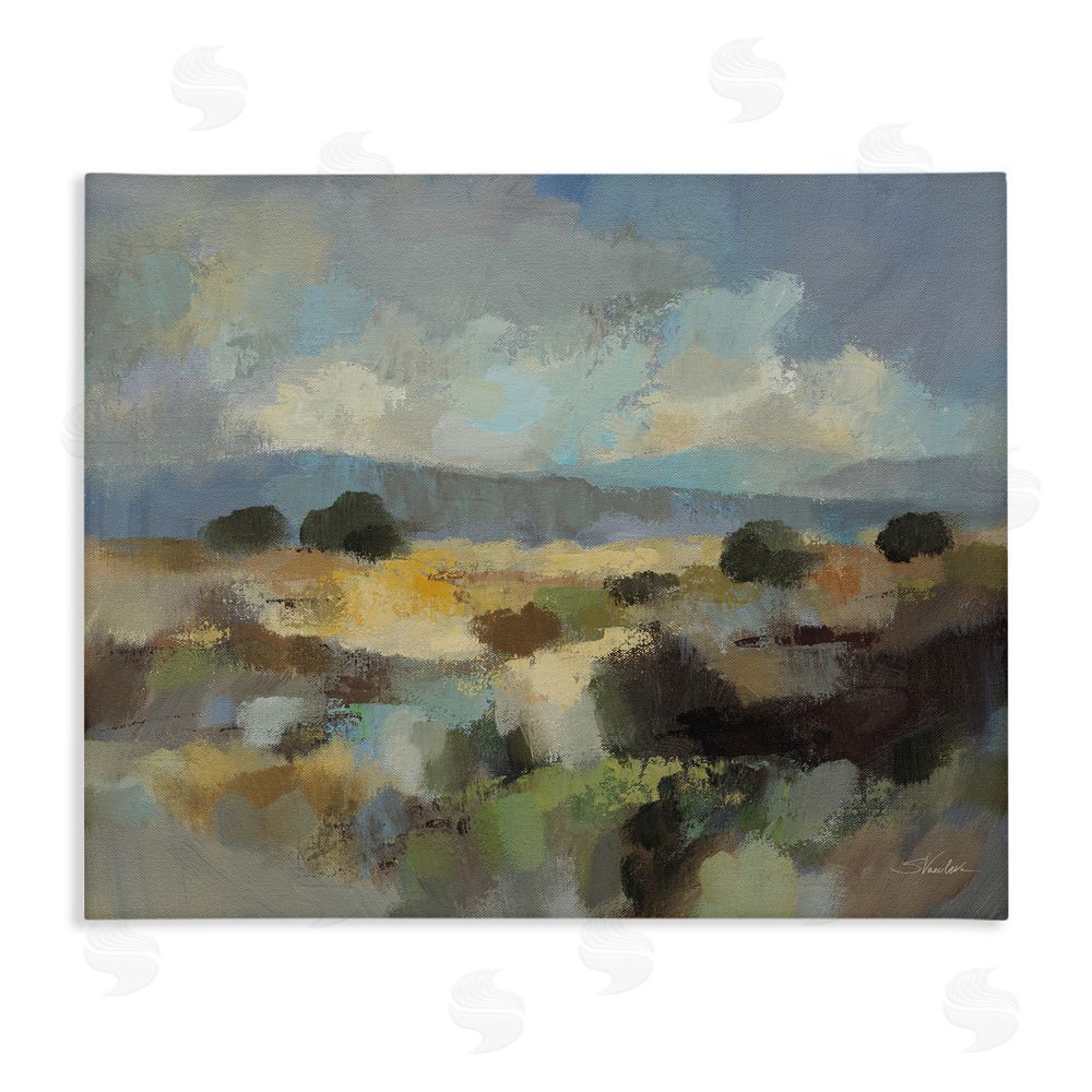 Silvia Vassileva Muted Blue Landscape with Clouds Stretched Canvas Wall Art