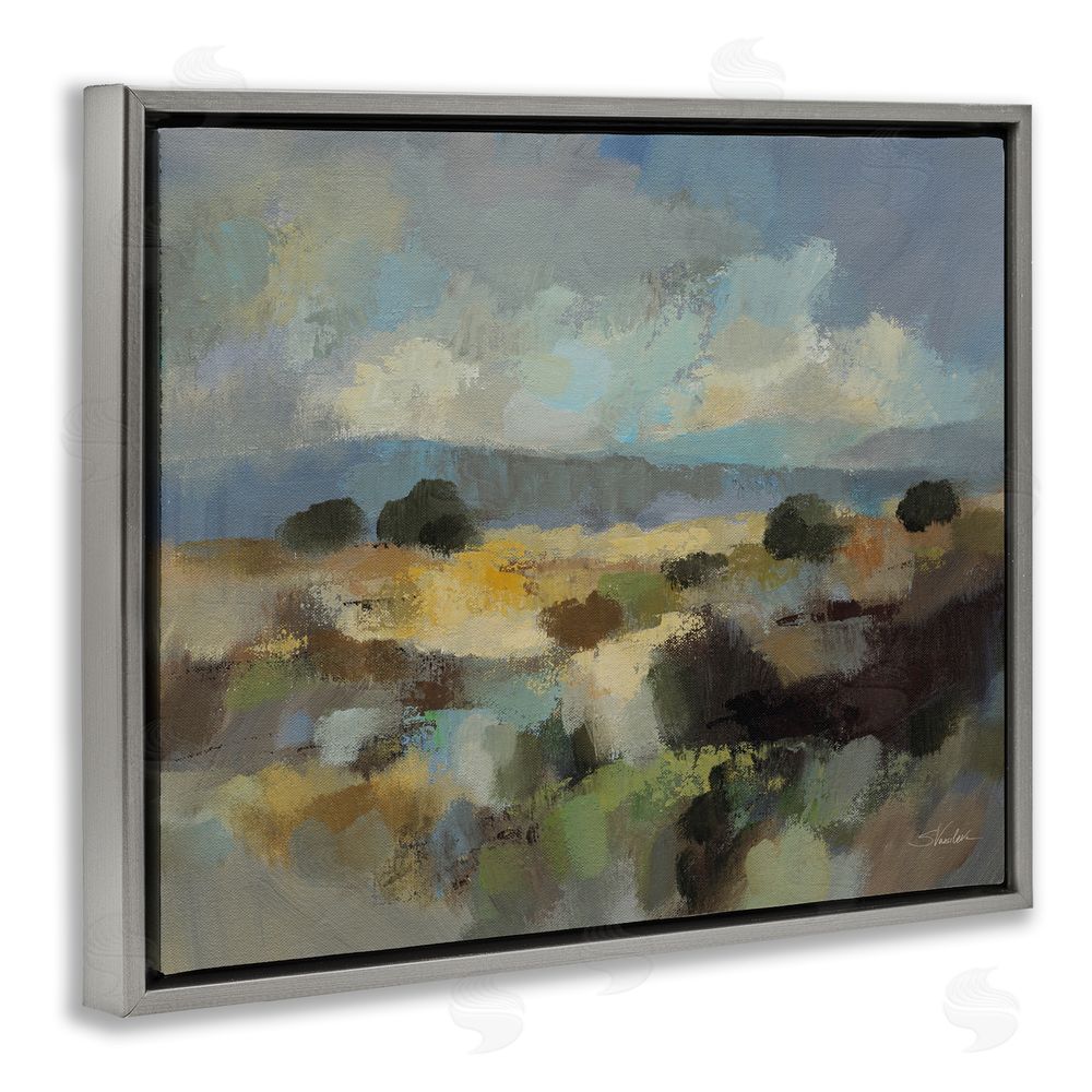 Silvia Vassileva Muted Blue Landscape with Clouds Gray Floating Framed Canvas Wall Art