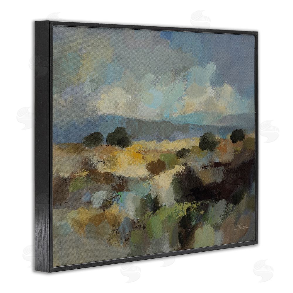 Silvia Vassileva Muted Blue Landscape with Clouds Black Framed Giclee Wall Art