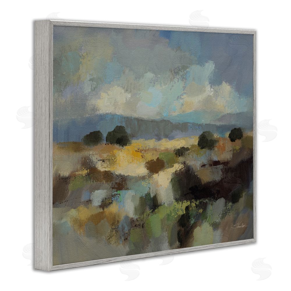 Silvia Vassileva Muted Blue Landscape with Clouds Gray Framed Giclee Wall Art