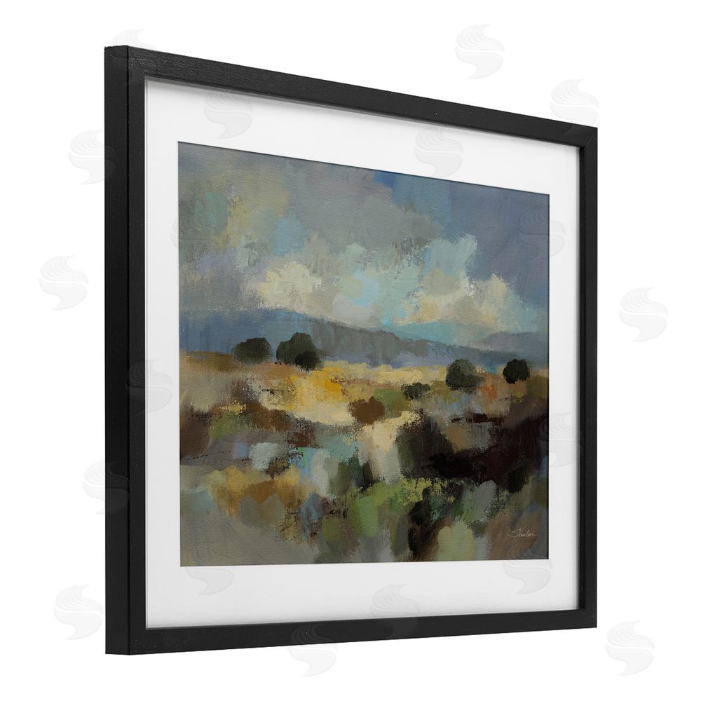 Silvia Vassileva Muted Blue Landscape with Clouds Black Framed Print Under Glass Wall Art