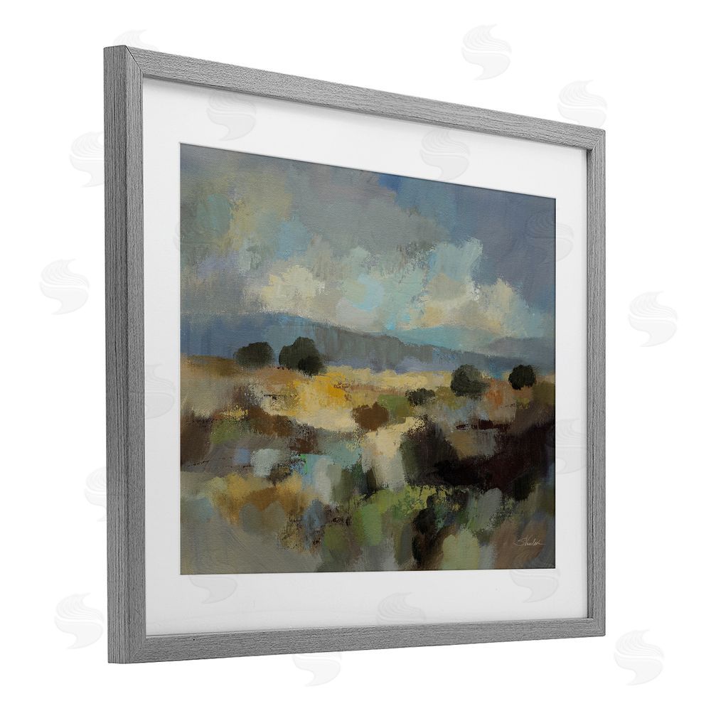 Silvia Vassileva Muted Blue Landscape with Clouds Gray Framed Print Under Glass Wall Art