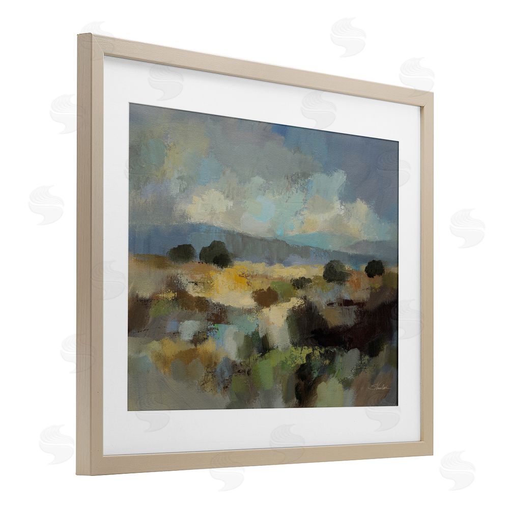 Silvia Vassileva Muted Blue Landscape with Clouds Brown Framed Print Under Glass Wall Art