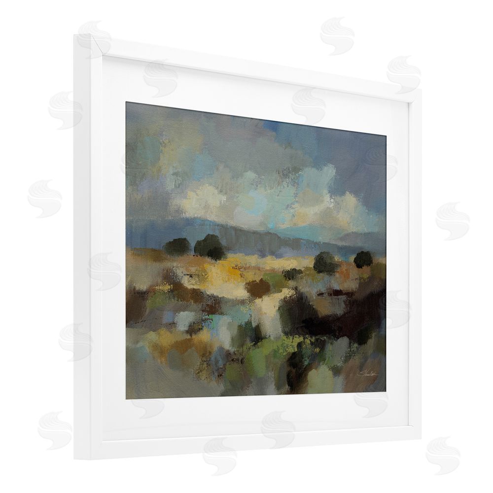 Silvia Vassileva Muted Blue Landscape with Clouds White Framed Print Under Glass Wall Art