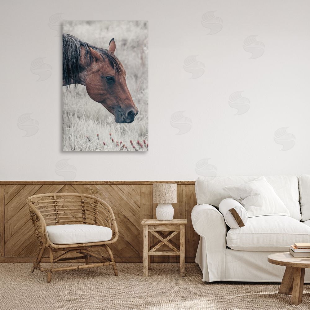 Nathan Larson Mother Horse Grazing in Meadow Stretched Canvas Wall Art in Room