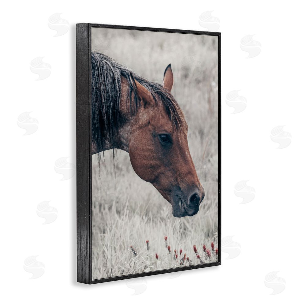 Nathan Larson Mother Horse Grazing in Meadow Black Framed Giclee Wall Art
