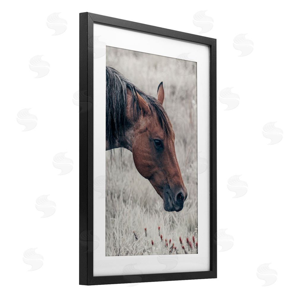 Nathan Larson Mother Horse Grazing in Meadow Black Framed Print Under Glass Wall Art