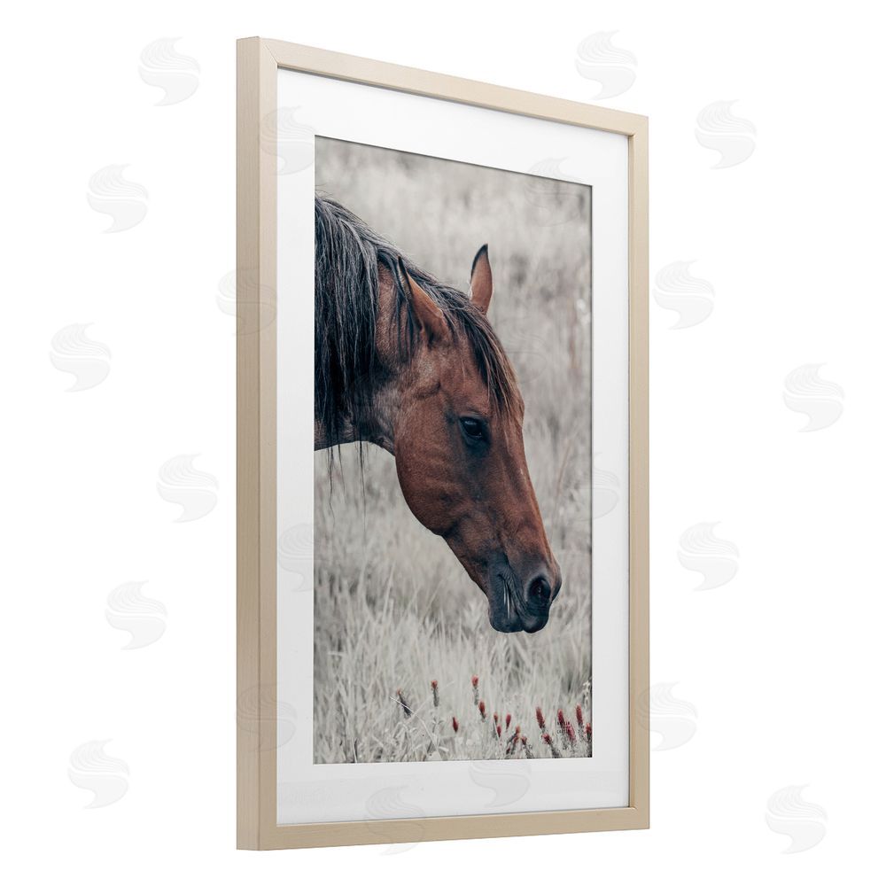 Nathan Larson Mother Horse Grazing in Meadow Brown Framed Print Under Glass Wall Art