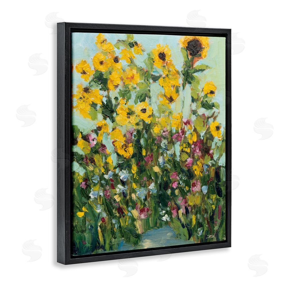 Carson Overstreet Sunlit Sunflowers in Garden Black Floating Framed Canvas Wall Art Print