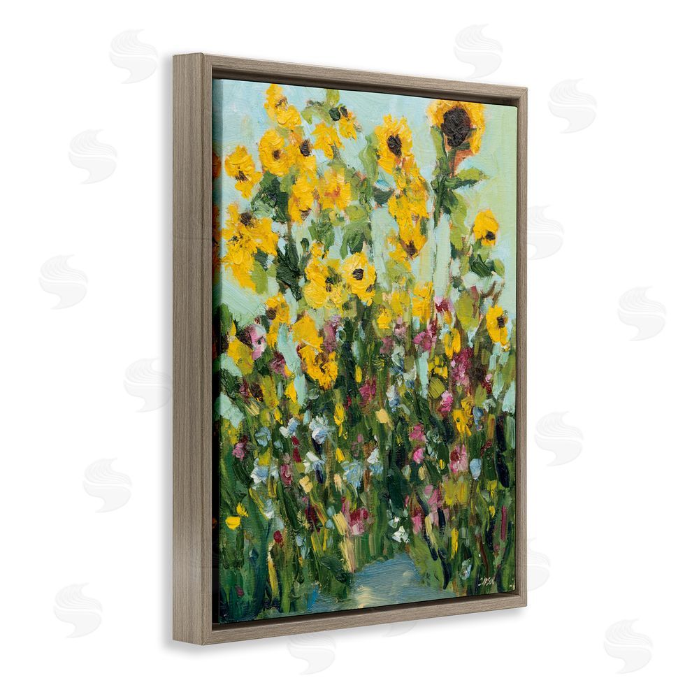 Carson Overstreet Sunlit Sunflowers in Garden Brown Floating Framed Canvas Wall Art Print