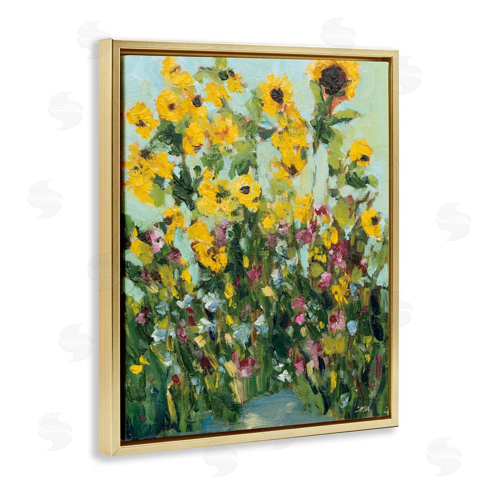 Carson Overstreet Sunlit Sunflowers in Garden Gold Floating Framed Canvas Wall Art Print