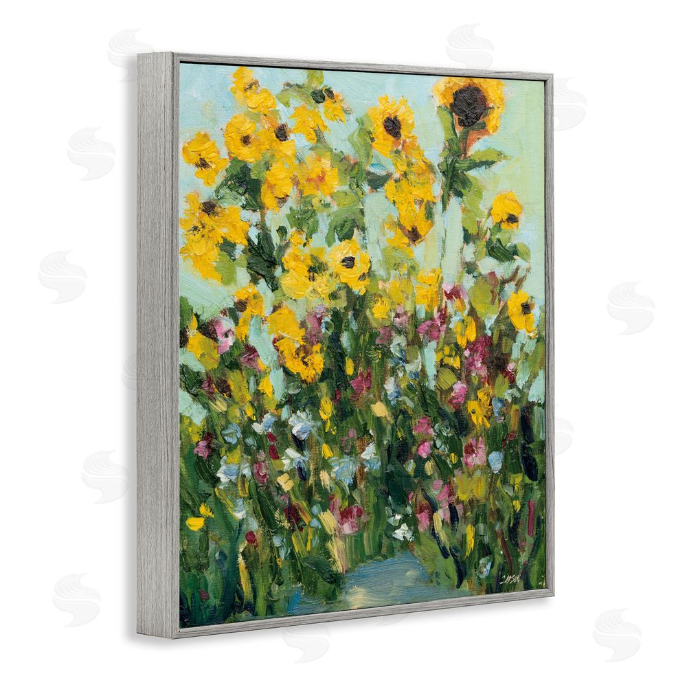 Carson Overstreet Sunlit Sunflowers in Garden Gray Framed Giclee Wall Art Print