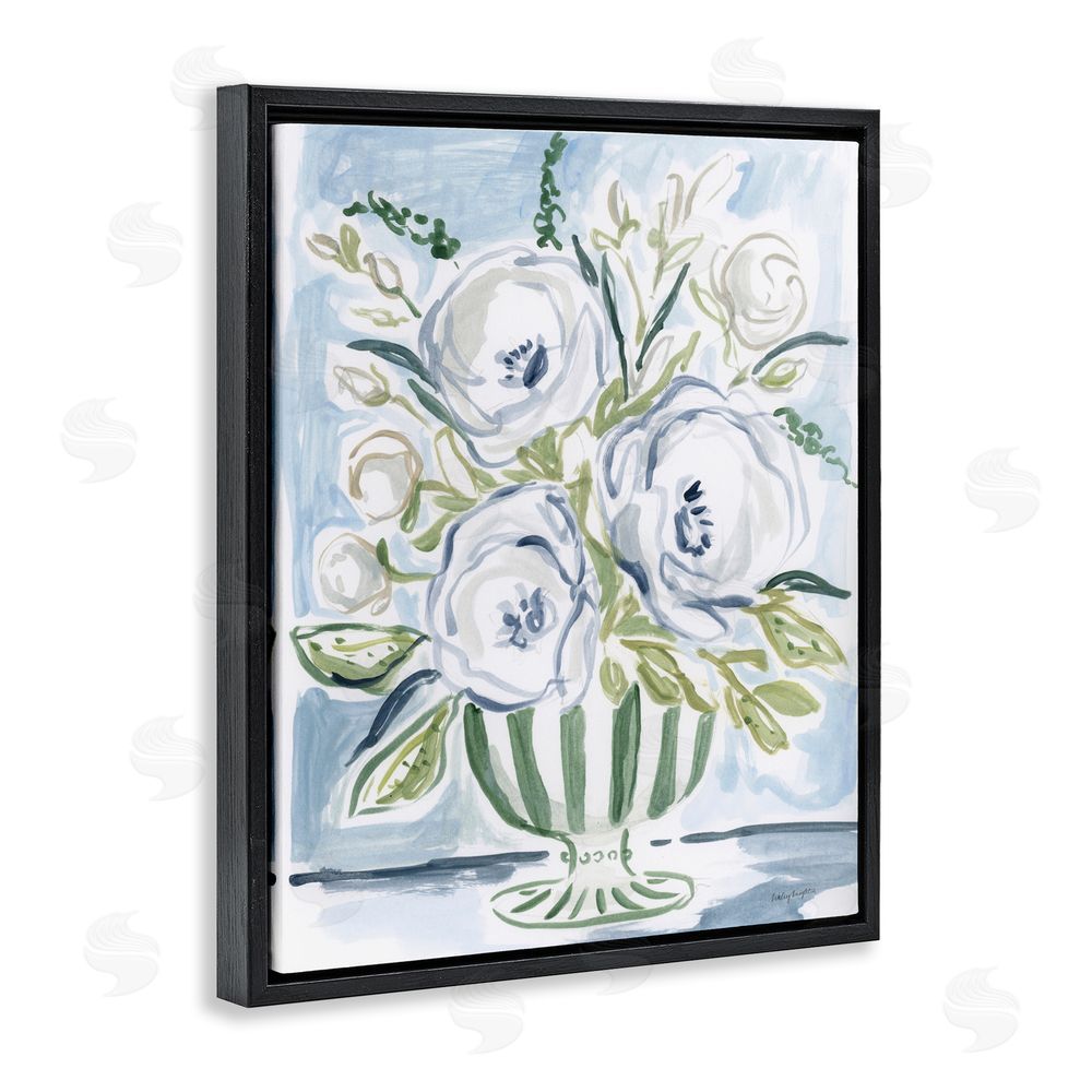Haley Knighten Fiona Pastel Floral Bouquet Black Floating Framed Canvas Wall Art