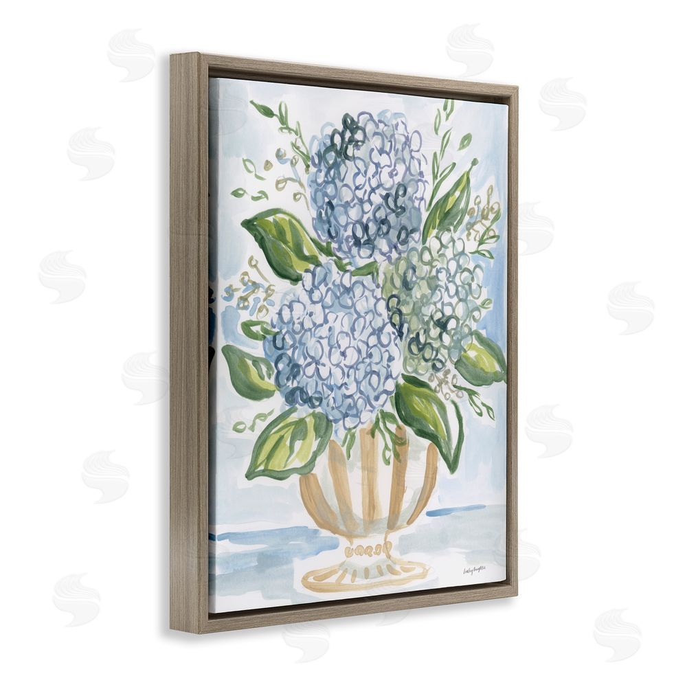 Haley Knighten Serena Pastel Hydrangea Bouquet Brown Floating Framed Canvas Wall Art Print
