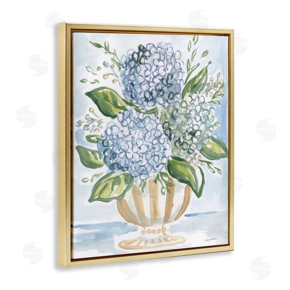 Haley Knighten Serena Pastel Hydrangea Bouquet Gold Floating Framed Canvas Wall Art Print