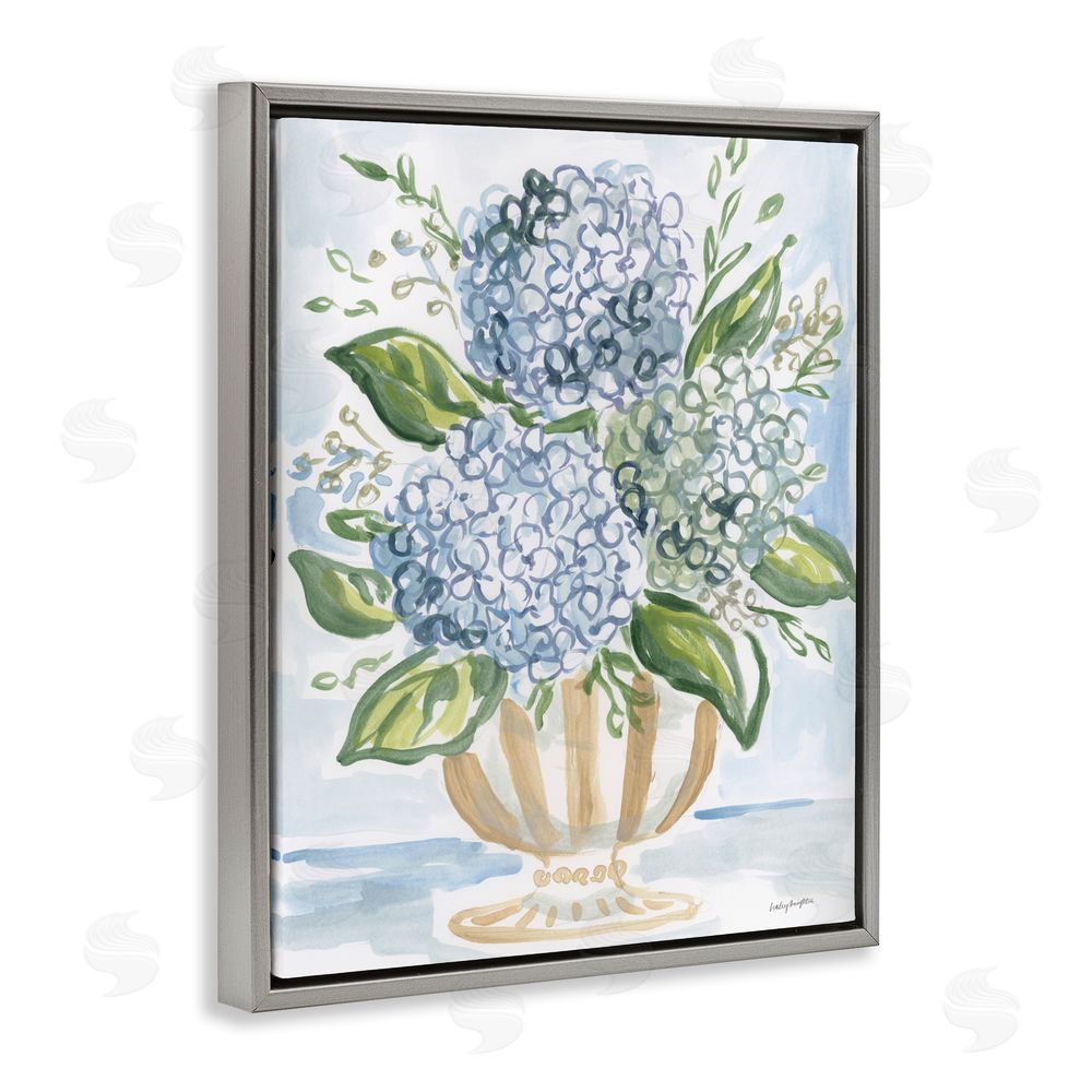 Haley Knighten Serena Pastel Hydrangea Bouquet Gray Floating Framed Canvas Wall Art Print