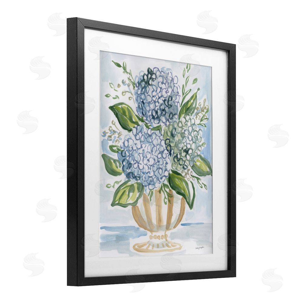 Haley Knighten Serena Pastel Hydrangea Bouquet Black Framed Print Under Glass with White Mat Wall Art