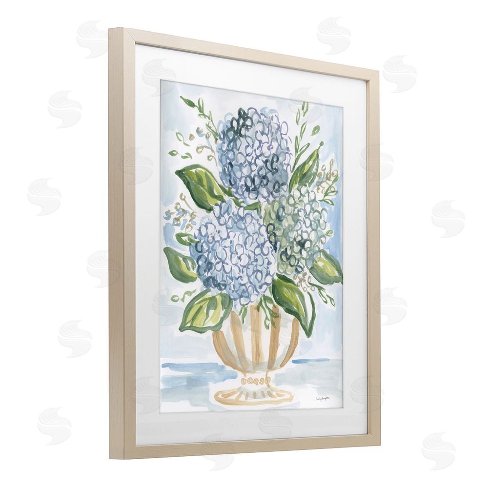 Haley Knighten Serena Pastel Hydrangea Bouquet Brown Framed Print Under Glass with White Mat Wall Art
