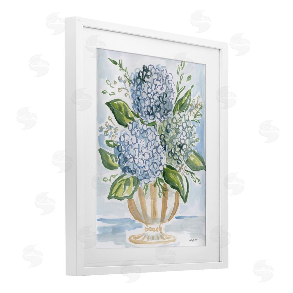 Haley Knighten Serena Pastel Hydrangea Bouquet White Framed Print Under Glass with White Mat Wall Art