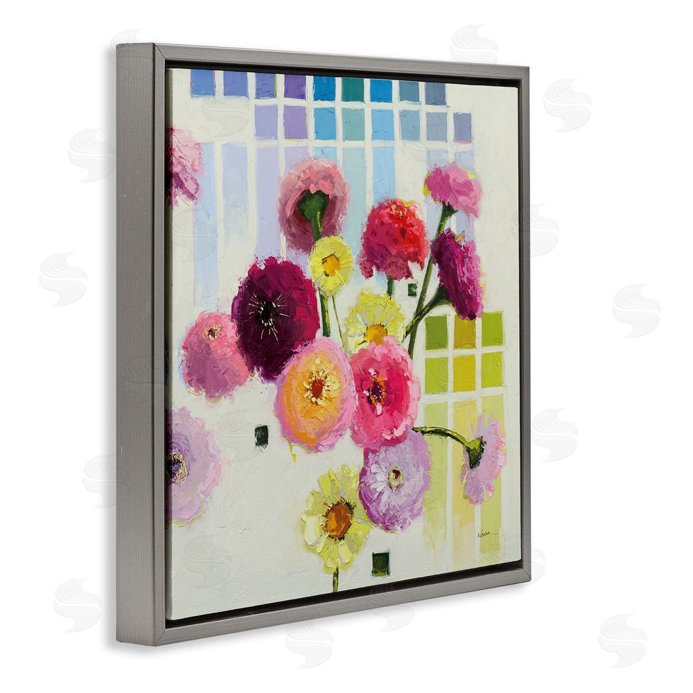 Shirley Novak Color Chart Pastel Bloom Study Gray Floating Frame Canvas Wall Art Print