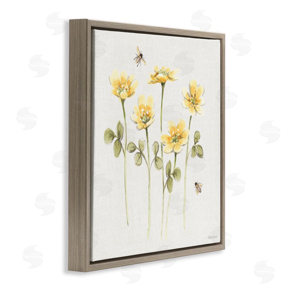 Beth Grove Sweet Yellow Honey Flowers Brown Floating Framed Canvas Wall Art Print