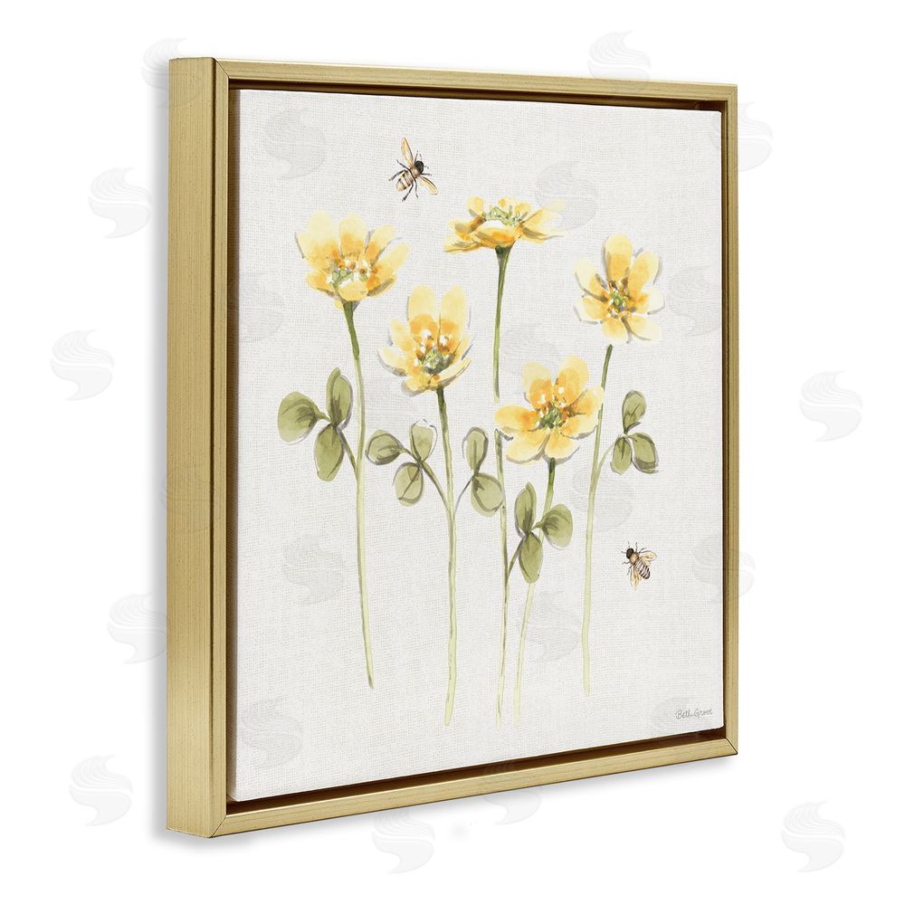 Beth Grove Sweet Yellow Honey Flowers Gold Floating Framed Canvas Wall Art Print