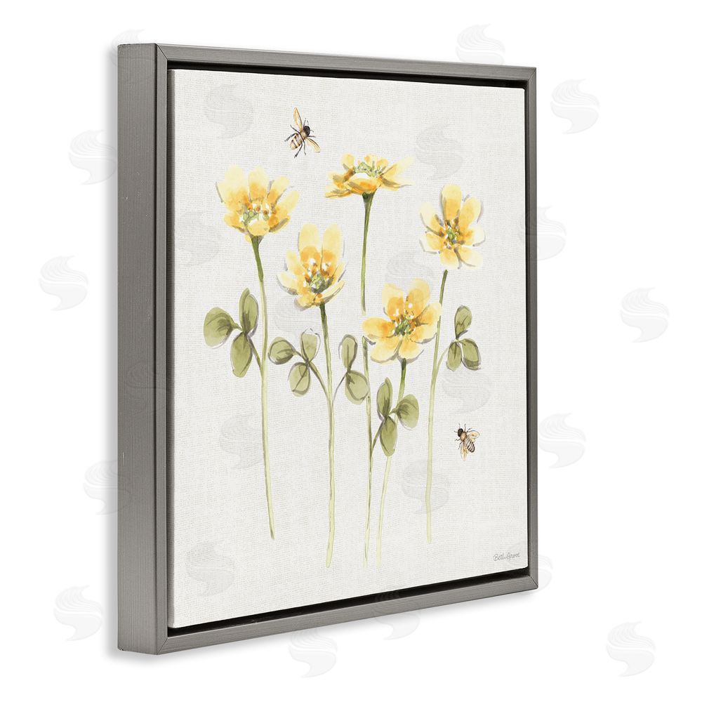 Beth Grove Sweet Yellow Honey Flowers Gray Floating Framed Canvas Wall Art Print