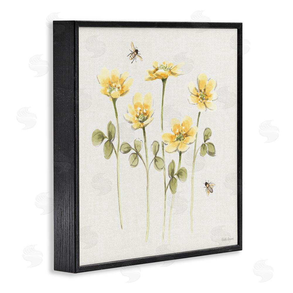 Beth Grove Sweet Yellow Honey Flowers Black Framed Giclee Wall Art Print