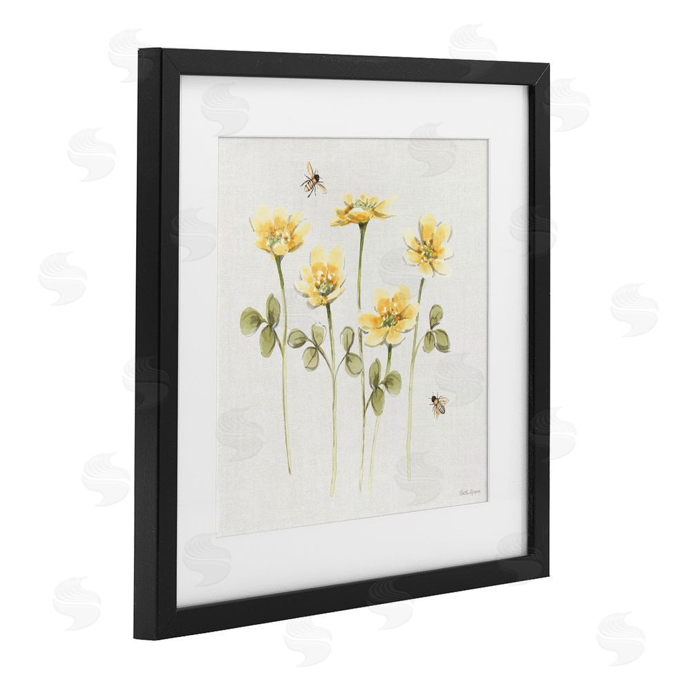 Beth Grove Sweet Yellow Honey Flowers Black Framed Print Under Glass with White Mat Wall Art