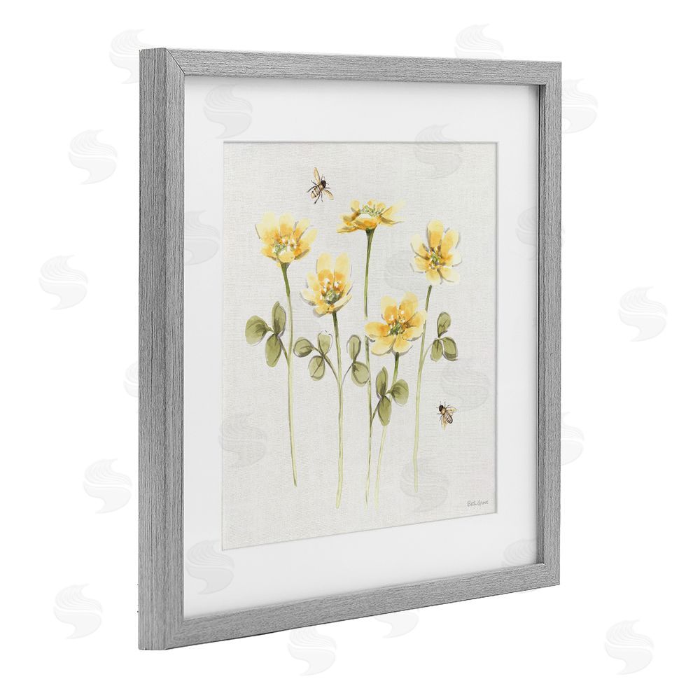 Beth Grove Sweet Yellow Honey Flowers Gray Framed Print Under Glass with White Mat Wall Art