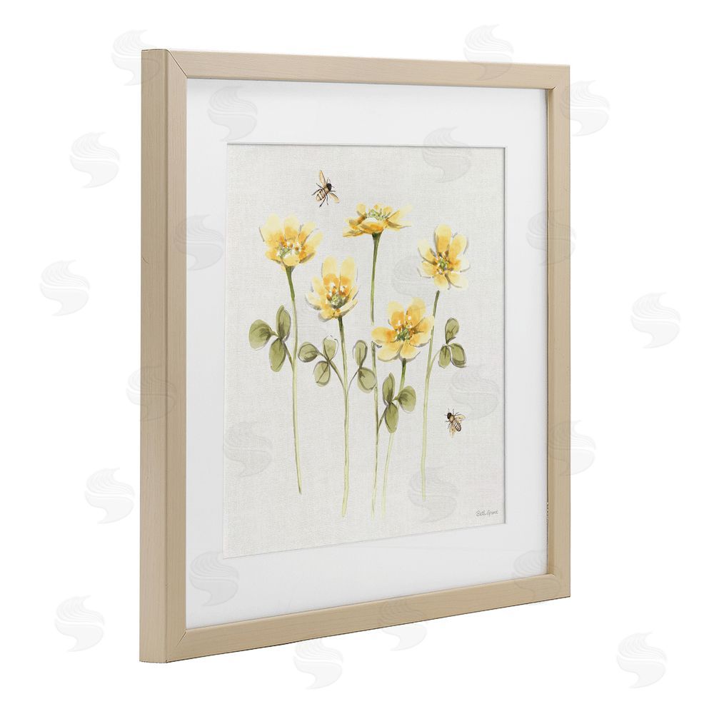 Beth Grove Sweet Yellow Honey Flowers Brown Framed Print Under Glass with White Mat Wall Art