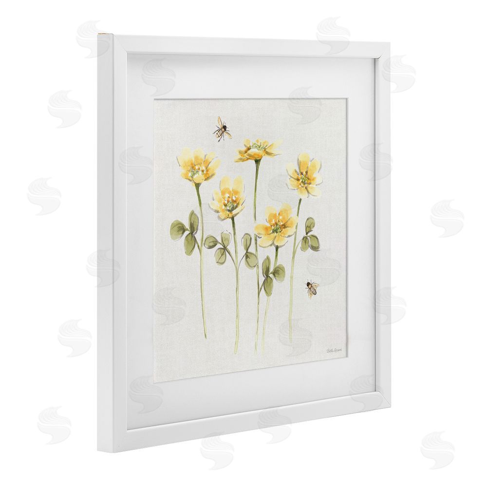 Beth Grove Sweet Yellow Honey Flowers White Framed Print Under Glass with White Mat Wall Art