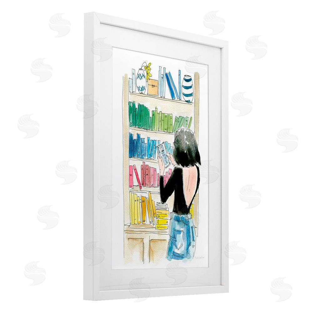 Mercedes Lopez Charro Browsing Home Library White Framed Print Under Glass with Mat Wall Art