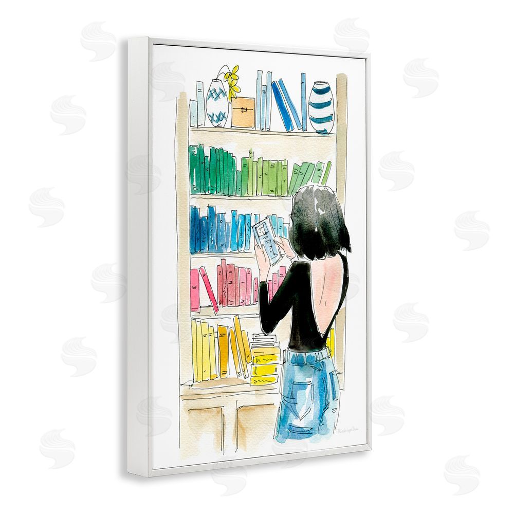 Mercedes Lopez Charro Browsing Home Library White Framed Giclee Wall Art Print