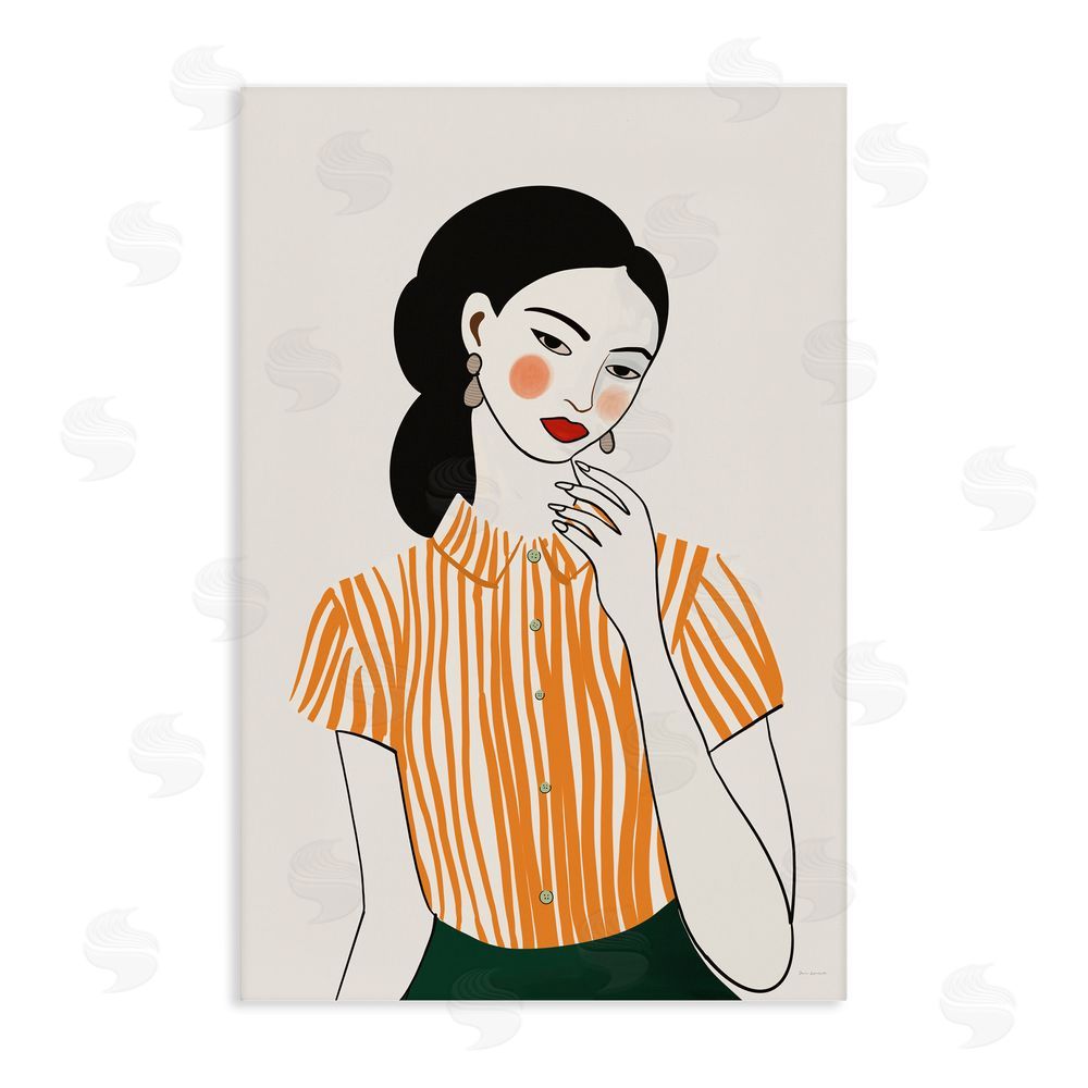 Omar Escalante Woman in Orange Blouse Stretched Canvas Wall Art Print