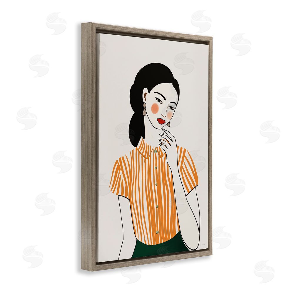 Omar Escalante Woman in Orange Blouse Brown Floating Framed Canvas Wall Art Print