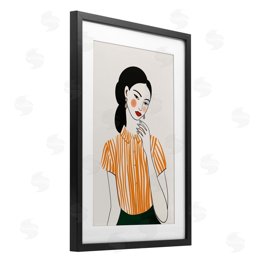 Omar Escalante Woman in Orange Blouse Black Framed Print Under Glass with White Mat Wall Art