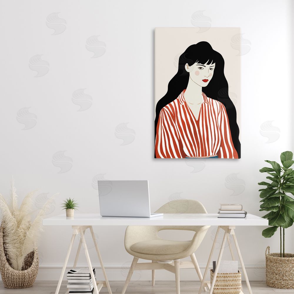 Omar Escalante Woman in Striped Blouse Stretched Canvas on Wall