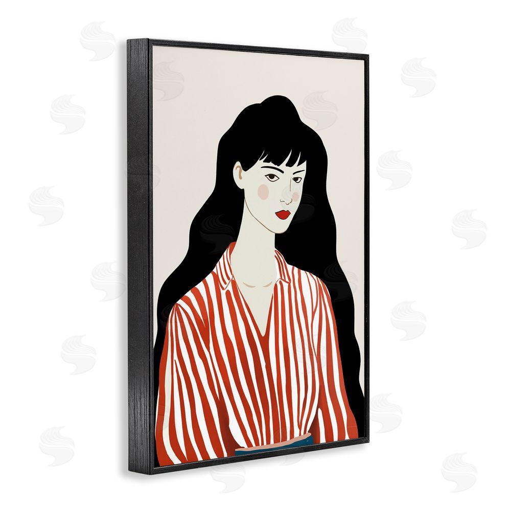 Omar Escalante Woman in Striped Blouse Black Framed Giclee Wall Art Print