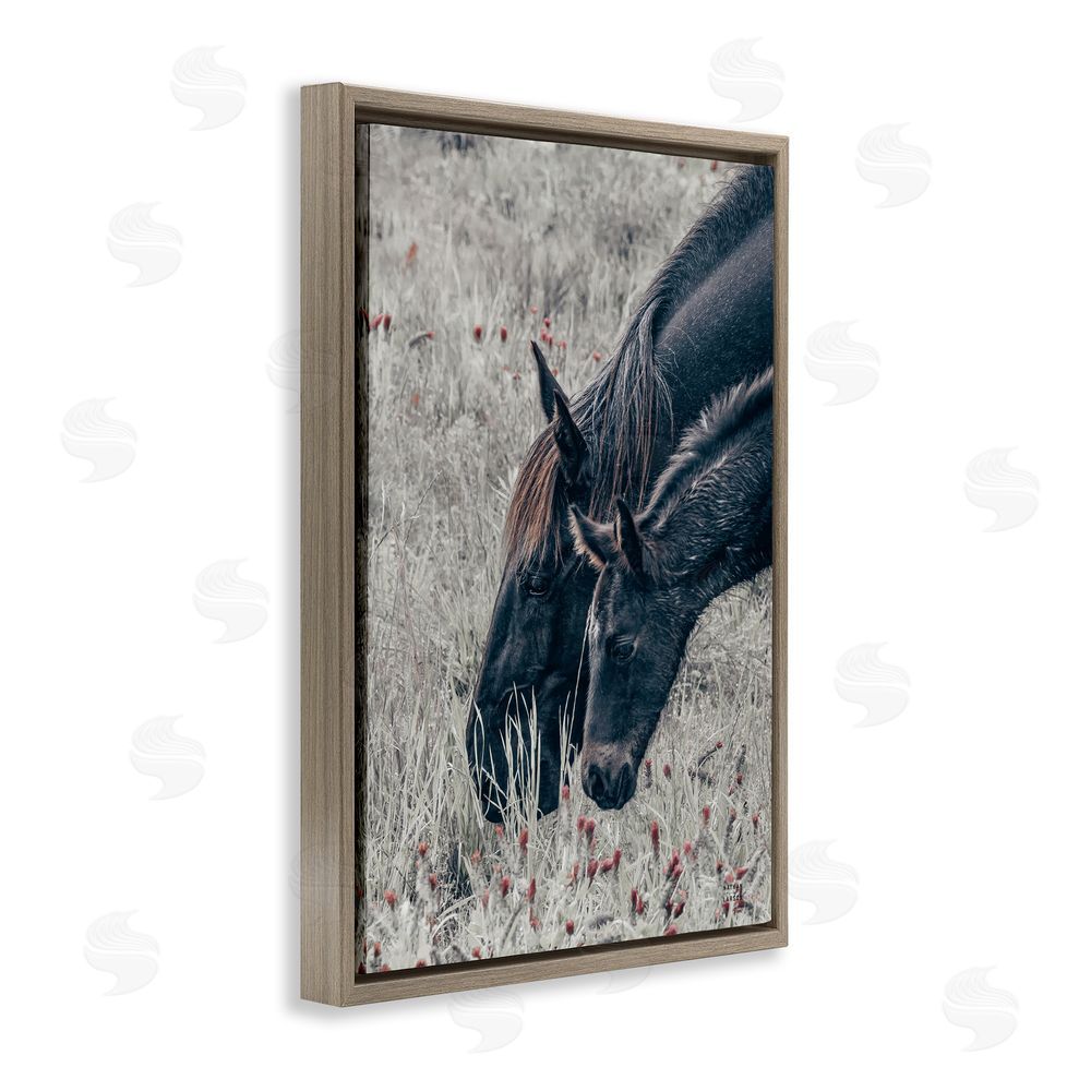 Nathan Larson New Graze Horses in Meadow Brown Floating Framed Canvas Wall Art