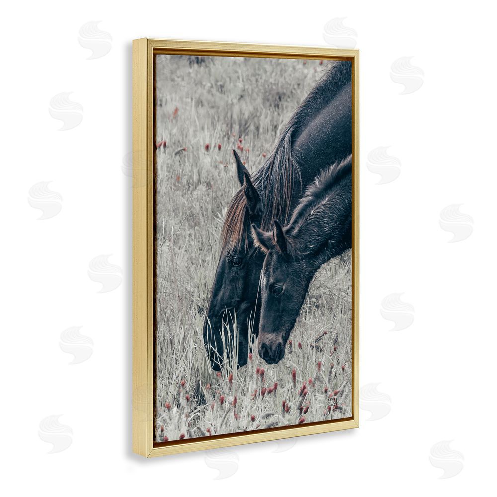 Nathan Larson New Graze Horses in Meadow Gold Floating Framed Canvas Wall Art