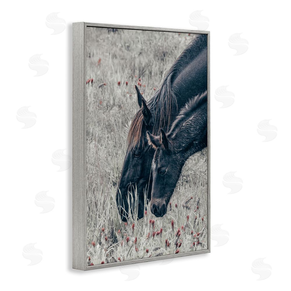 Nathan Larson New Graze Horses in Meadow Gray Framed Giclee Wall Art
