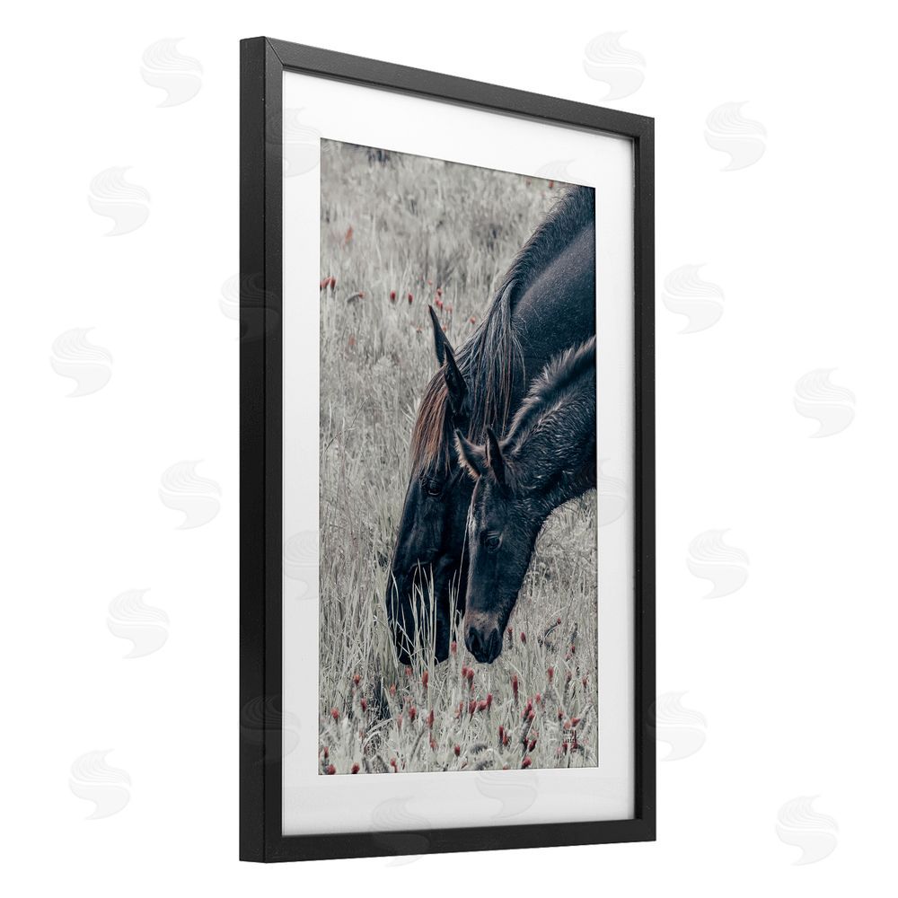 Nathan Larson New Graze Horses in Meadow Black Framed Print Under Glass Wall Art