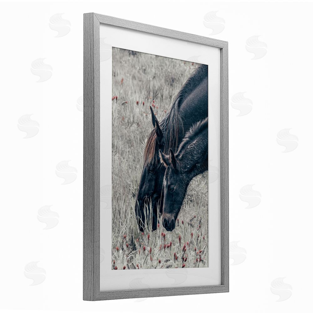 Nathan Larson New Graze Horses in Meadow Gray Framed Print Under Glass Wall Art