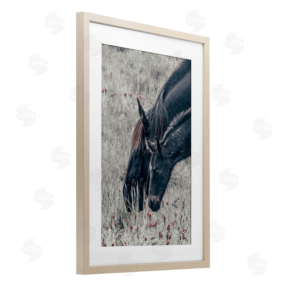 Nathan Larson New Graze Horses in Meadow Brown Framed Print Under Glass Wall Art