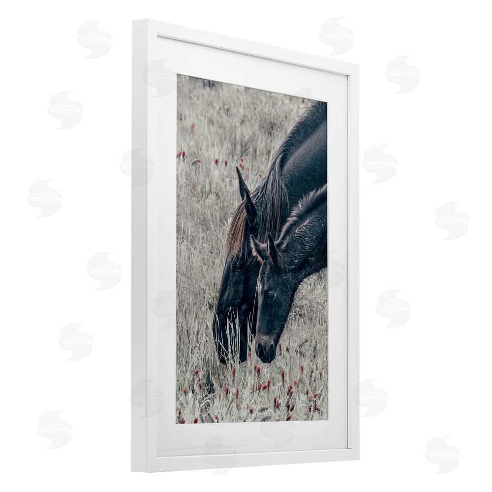 Nathan Larson New Graze Horses in Meadow White Framed Print Under Glass Wall Art