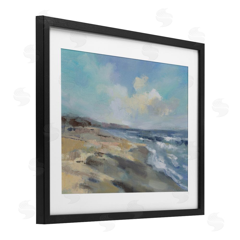 Silvia Vassileva Serene Morning Beach Waves Black Framed Print Under Glass with White Mat Wall Art