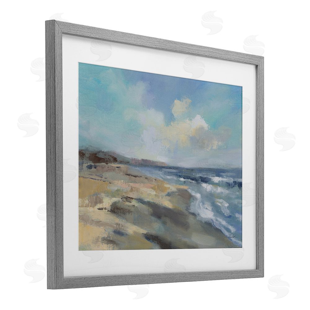 Silvia Vassileva Serene Morning Beach Waves Gray Framed Print Under Glass with White Mat Wall Art